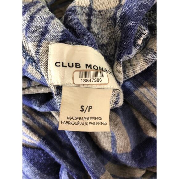Club Monaco Julie Sweater Plaid Long Sleeve Turtleneck Wool Blend Blue & Gray S - Picture 6 of 8
